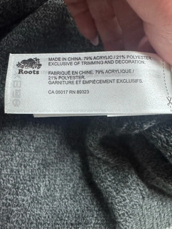 Roots Grey Cowl Neck Fringe Poncho Asymmetrical Stripe OS - Picture 5 of 5